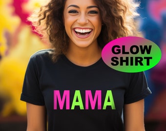 Mom Shirt for Glow Party Birthday - Glow Birthday - Mom of Birthday Girl / Boy - Black light activated Birthday shirt-MAMA