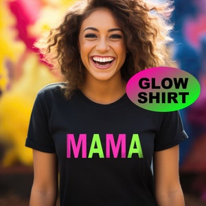 Mom Shirt for Glow Party Birthday - Glow Birthday - Mom of Birthday Girl / Boy - Black light activated Birthday shirt-MAMA