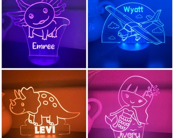 Personalized Kid's Night Light - LED Night Light- CUSTOM night light - color changing night light - kids room decor -