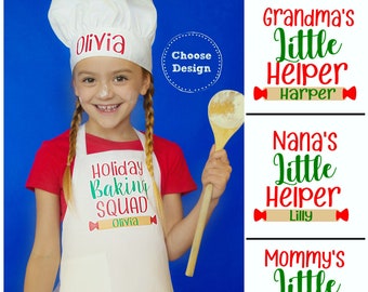 Kid's Christmas Apron - personalized kids apron - personalized girl's gift - Monogramed girl's apron - Christmas Chef hat- Kid's chef hat