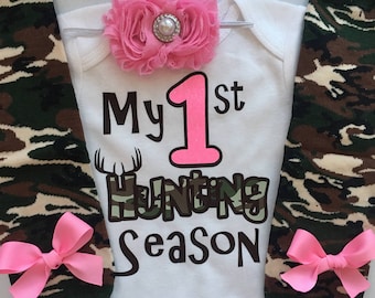 Baby Girl CAMO Hunting outfit - newborn outfit - My 1st Hunting Season - camo legwarmers- My First Hunting Season- Choose pieces