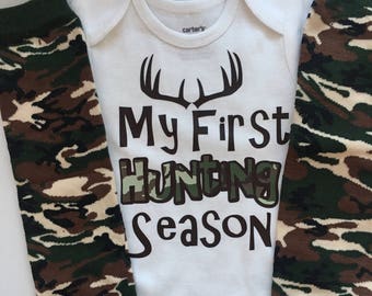 Baby CAMO Hunting outfit - newborn outfit - My 1st Hunting Season - camo legwarmers- My First Hunting Season- Choose pieces