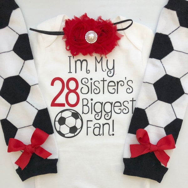 Baby Girl Soccer Day Outfit - I'm my sister's biggest fan- Brother's biggest fan - Soccer baby outfit - personalized baby outfit CUSTOM