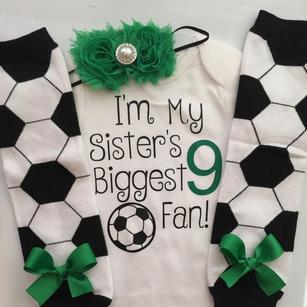 Baby Girl Soccer Day Outfit - I'm my sister's biggest fan- Brother's biggest fan - Soccer baby outfit - personalized baby outfit CUSTOM