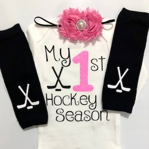 Baby Girl outfit -My 1st Hockey Season- baby girl outfit - Hockey legwarmers - Newborn hockey outfit - Preemie-24 month- my first hockey