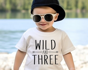 Boy's 3rd birthday shirt-boys birthday shirt - Girl's 3rd birthday raglan - three year old- third birthday - Wild and Three