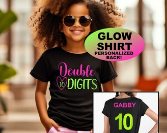 Mädchens Neon Doppel Ziffern Geburtstag Shirt- SCHWARZ LICHT leuchten Geburtstag 10 Glow Party - Neon 10.Geburtstag - Tween Geburtstag- Neon Party