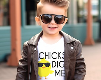 Baby boy Toddler Boy Easter outfit -Chicks Dig Me - easter shirt - spring baby boy outfit - easter egg tie