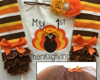 Baby girl Thanksgiving outfit - Baby girl fall outfit - baby turkey outfit -pumpkin patch outfit - My first Thanksgiving- Thankgiving tutu