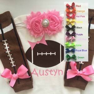 Baby Girl Football Outfit - personalized baby girl outfit - football legwarmers - girly football outfit- CHOOSE COLOR - preemie-24 months