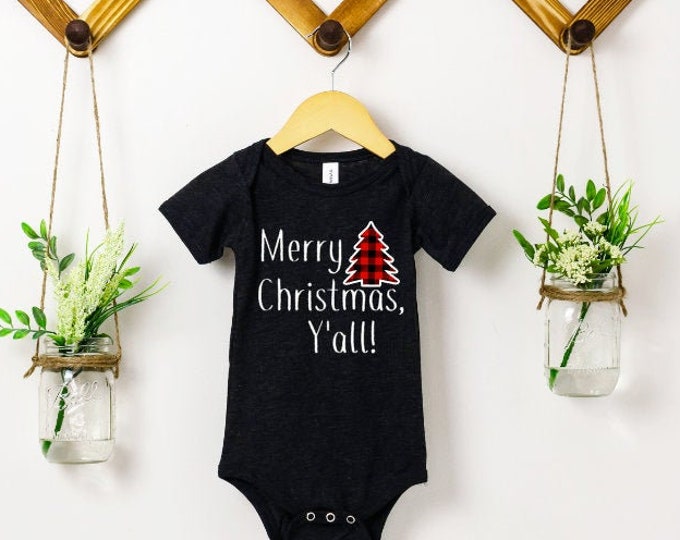 Unisex Christmas outfit - Buffalo plaid baby Christmas - Merry Christmas outfit for baby - Baby girl Christmas- Baby Boy Christmas