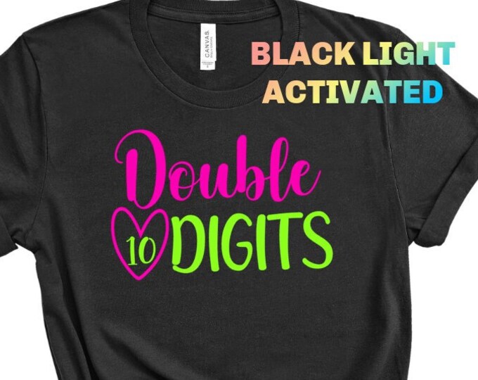 Girl's Neon Double Digits Birthday Shirt- BLACK LIGHT glow birthday 10th Glow party - Neon 10th Birthday - Tween Birthday- Neon Party