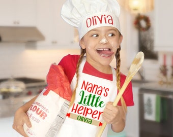 Kid's Christmas Apron - personalized kids apron - personalized girl's gift - Monogramed girl's apron - Christmas Chef hat- Kid's chef hat