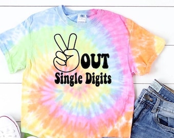 Girl's 10th birthday shirt - Peace out Single Digits- Double Digits shirt - Peace out Single Digits- Tie Dye 10th birthday