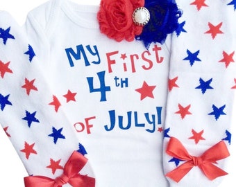 Baby Girl 4th of July outfit -4th of July leg wamers - personalized baby - 4th of July Headband - baby girl outfit - choose your pieces