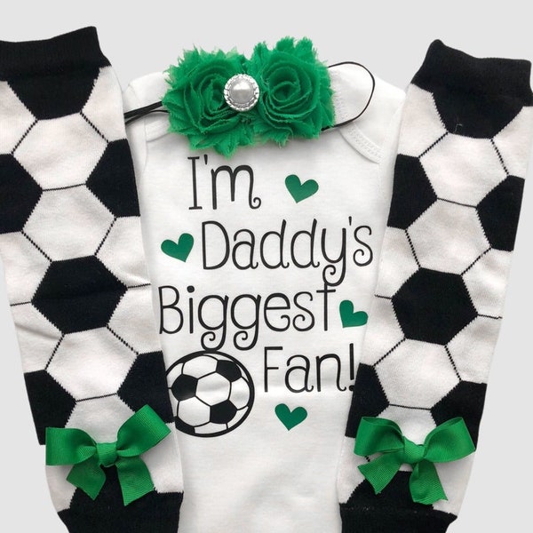 Baby Girl Soccer Day Outfit - I'm Daddy's biggest fan- Daddys biggest fan - Soccer baby outfit - personalized baby outfit CUSTOM