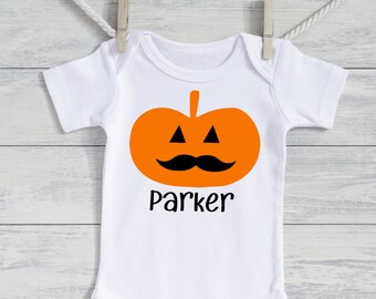 Bébé garçon halloween- 1er halloween - moustache jack-o-lantern- chemise d’halloween pour tout-petit- vêtements d’halloween pour garçons