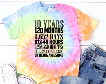 Girl's 10th birthday shirt - 10 years being awesome- 10 years of awesome shirt- Tie Dye 10th birthday