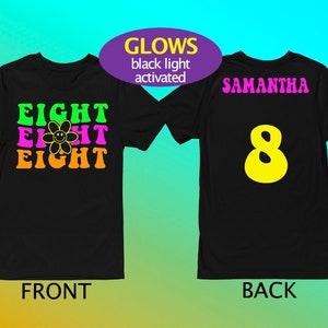 Groovy Glow Shirt Birthday Party Glow Shirt- 80s Glow Party -70s Glow Party - Groovy Glow- Choose age- with personalized back