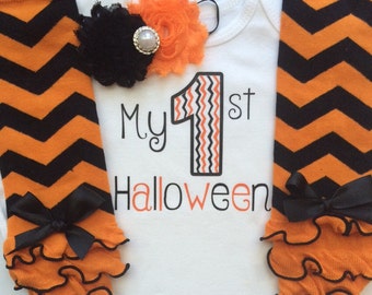 Baby Girl 1st Halloween Outfit - Halloween baby costume outfit - my first Halloween - personalized baby outfit - halloween legwarmers