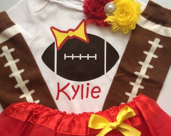 Baby Girl Football Outfit - Toddler Girl personalized baby girl outfit - Kansas City Chiefs baby outfit -  ASK about different colors