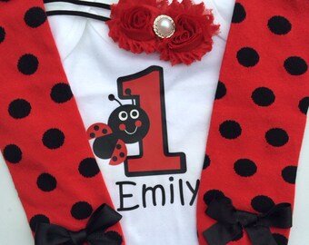 baby girl 1st birthday Ladybug  outfit - 1st birthday photo outfit - 1st birthday outfit - Lady bug birthday party - smash cake outfit