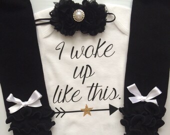 Baby Girl outfit -funny baby outfit - I woke up like this- Baby girl clothes -