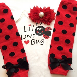 Baby Girl Valentine&#39;s Day Outfit -lady bug outfit- baby girl photo prop -  valentines outfit- lil love bug-newborn valentines outfit