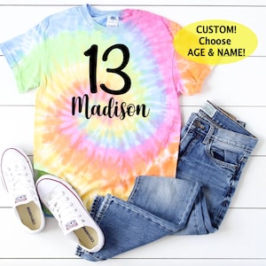 Girl&#39;s Tie Dye Birthday Shirt - tie dye party - custom birthday shirt - Kid&#39;s tie Dye- CUSTOM