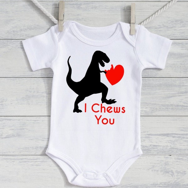 Baby boy Toddler Boy Valentines Outfit -Valentine's Chew You- Dinosaur Valentines shirt- I Chews You - Preemie-5T