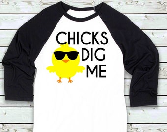 Kid's Easter Shirt- Boys Easter shirt - Children's Easter shirt - Chicks Dig Me shirt - funny Easter shirt