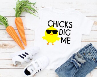 Kid's Easter Shirt- Boys Easter shirt - Children's Easter shirt - Chicks Dig Me shirt - funny Easter shirt