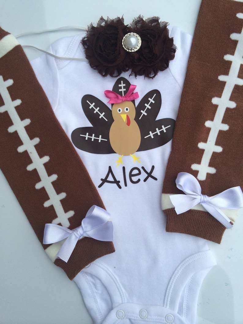 BABY girl Thanksgiving Outfit football turkey outfit football legwarmers baby girl photo prop fall baby outfit Girls thanksgiving image 1