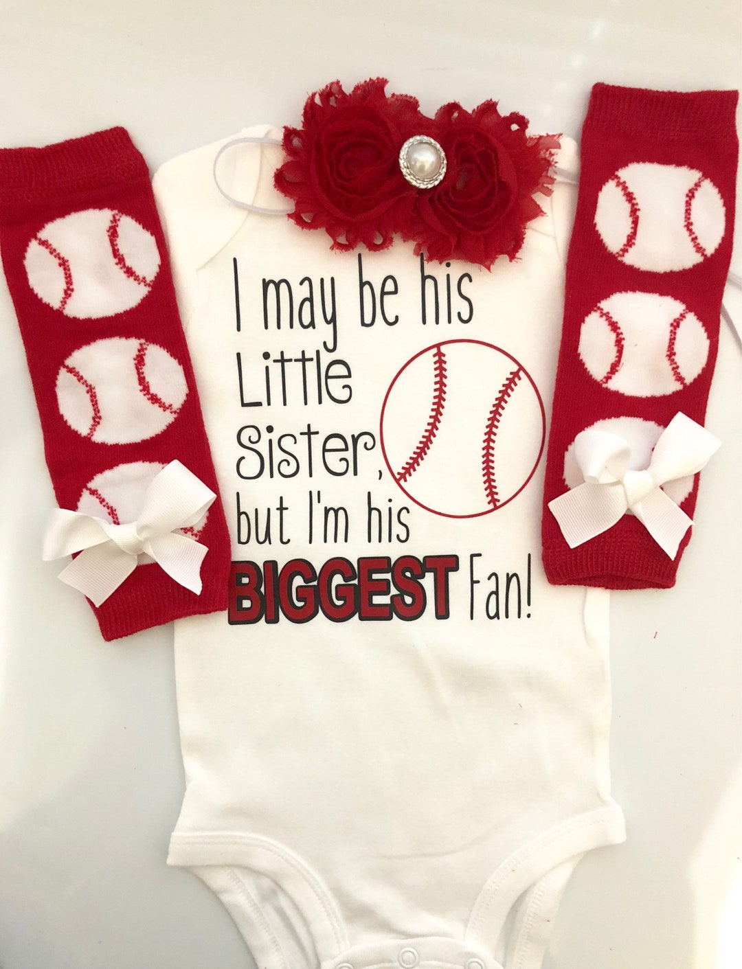 Baby Girl Baseball Outfit Little Sister, Biggest Fan Baseball Outfit Baseball Bodysuit Base Ball