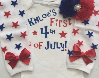 Baby Girl 4th of July outfit -4th of July leg wamers - personalized baby - 4th of July Headband - baby girl outfit- choose your pieces