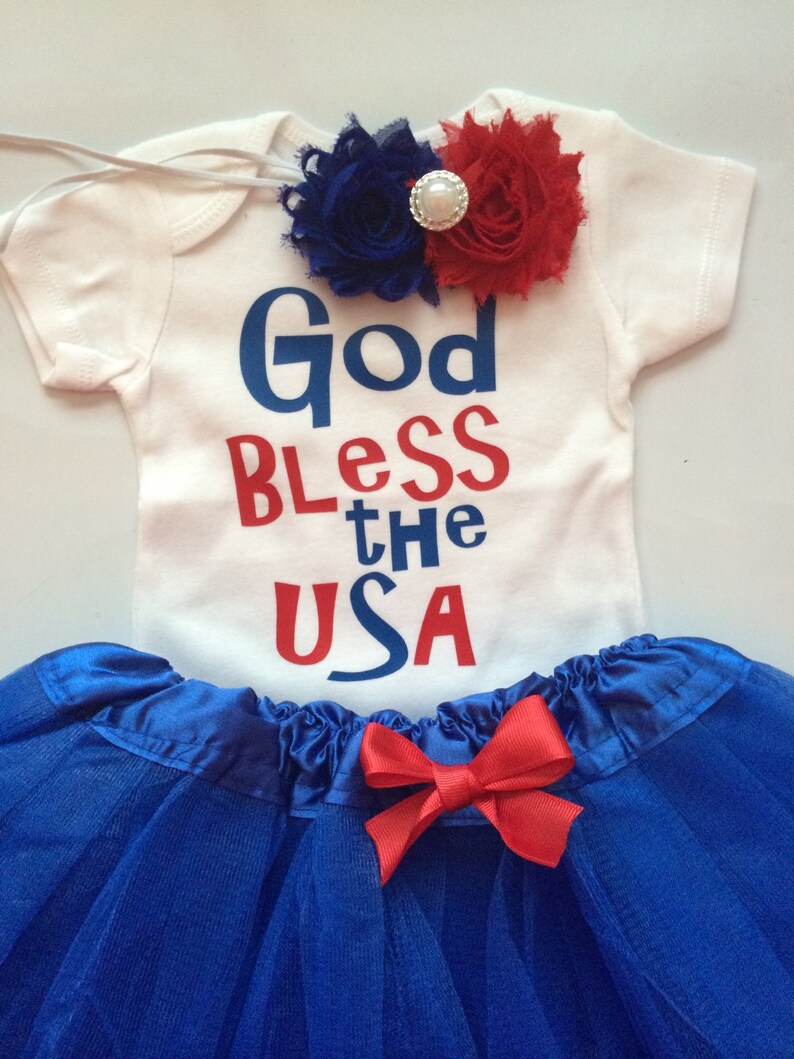 TODDLER Girl Patriotic outfit Red White Blue girl outfit Red white blue headband Toddler Girl Personalized kids shirt image 1