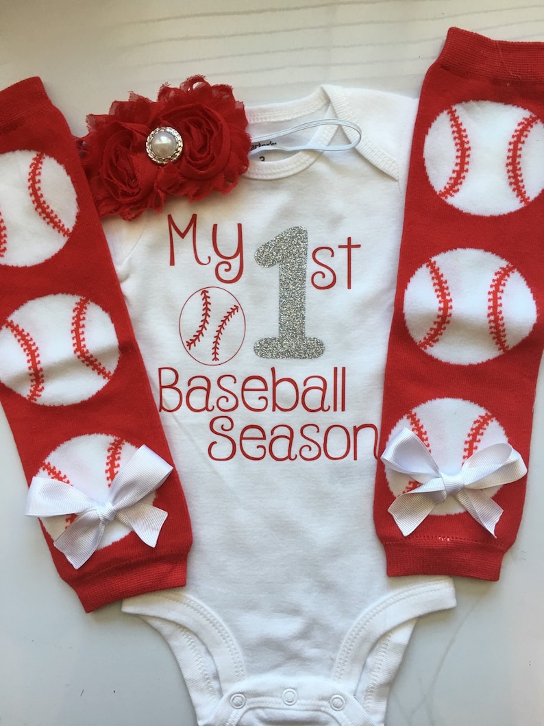 baseball outfit baseball bodysuit base ball leg warmers- choose your pieces Baby Girl Baseball Outfit- My 1st Baseball Season