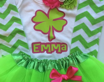 TODDLER girl St. Patricks Day Outfit -toddler st patricks day outfit - clover outfit - personalized baby girl outfit - green leg warmers