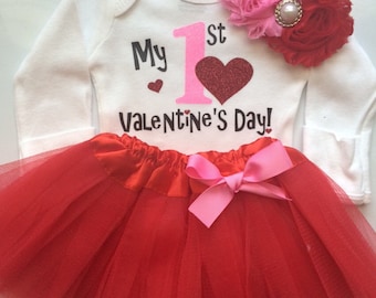 Baby Girl 1st Valentine's Day Outfit - newborn valentine's day outfit - valentines day baby outfit -3 piece set-