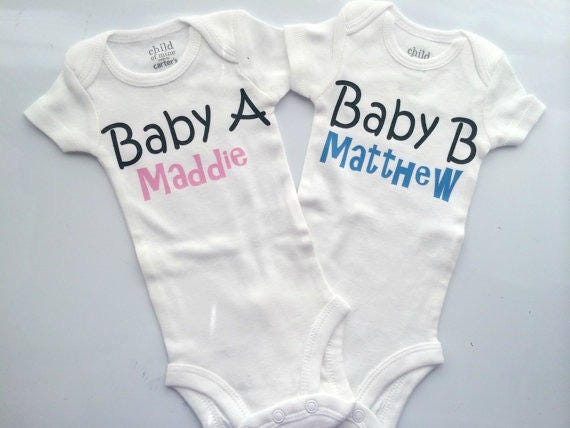 Twin Girl - Twin boys - funny twin outfit - Twin Going Home Outfit - Baby A Baby B personalized bodysuit- Baby Twin bodysuits - TWO SET Twin Girl - Twin boys - funny twin outfit - Twin Going Home Outfit - Baby A Baby B personalized bodysuit- Baby Twin bodysuits - TWO SET