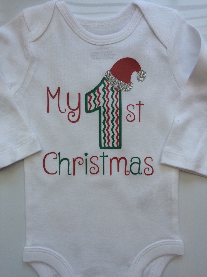 Baby Girl 1st Christmas outfit Preemie Newborn and 3 month My first Christmas Outfit Chevron print-choose your pieces image 4