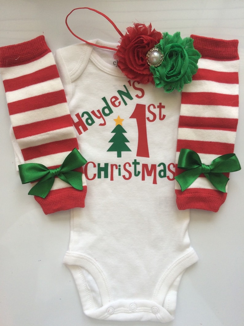 Baby Girl 1st Christmas outfit Preemie Newborn and 3 month My first Christmas Outfit personalized christmas outfit image 1