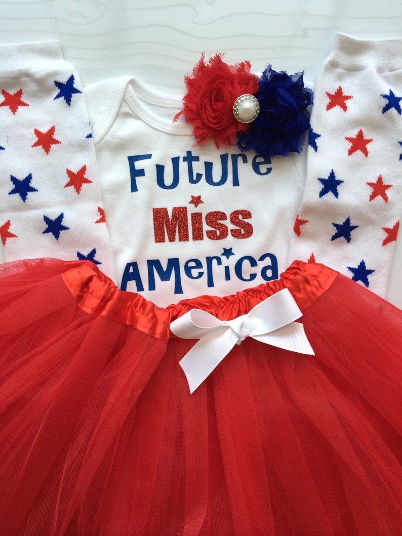 TODDLER Girl Patriotic outfit Red White Blue girl outfit Pagent Outfit Red white blue headband Toddler Girl Future Miss America image 1