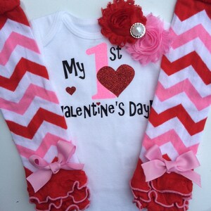 Baby Girl 1st Valentine&#39;s Day Outfit - heart legwarmers- baby girl photo prop - personalized baby outfit - valentine&#39;s headband