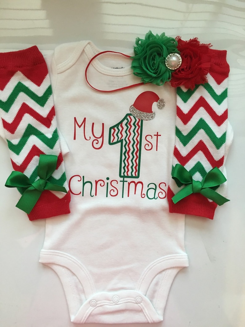 Baby Girl 1st Christmas outfit Preemie Newborn and 3 month My first Christmas Outfit Chevron print-choose your pieces image 1