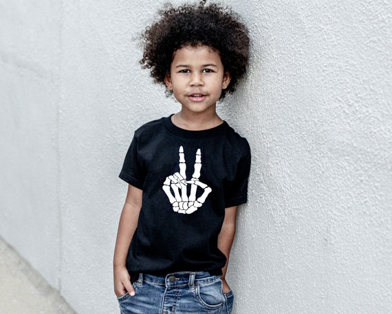 Kid's Halloween shirt - Skeleton hand peace sign - Peace love Halloween - Fall shirt - Halloween mom shirt
