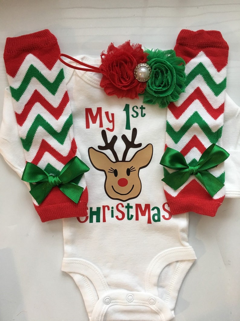 INFANT baby girl 1st Christmas outfit baby girl christmas photo outfit personalized christmas baby outfit christmas legwarmers image 1