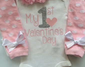 Baby girl 1st Valentines Day - baby girl valentine's day outfit - valentine's day photo shoot- Powder Pink- Preemie-24 month size