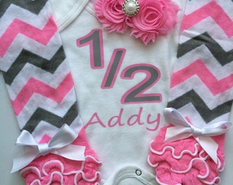 Baby Girl Outfit - 1/2 birthday - Half Birthday Outfit - baby legwarmers - leg warmers - Personalized Baby Outfit