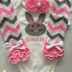 Baby Girl  Easter Outfit - personalized baby girl outfit - spring baby outfit - pink legwarmers - easter bunny bodysuit